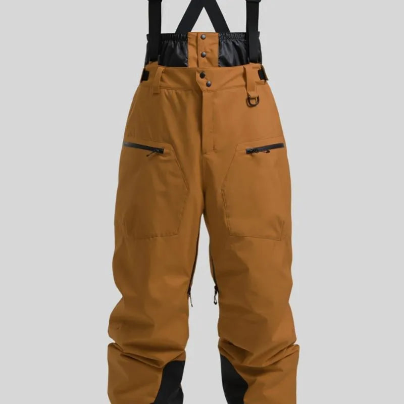 Men's waterproof ski trousers with reinforced straps in linen fabric