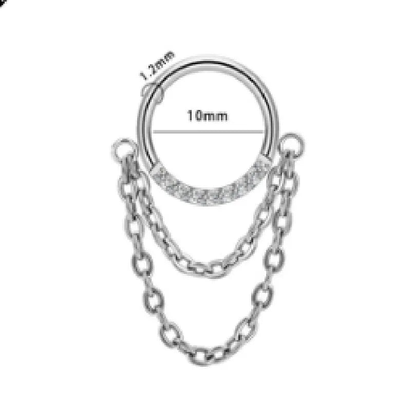 Chain inlaid zircon nose ring earring made from titanium alloy with round shape and simple unisex design
