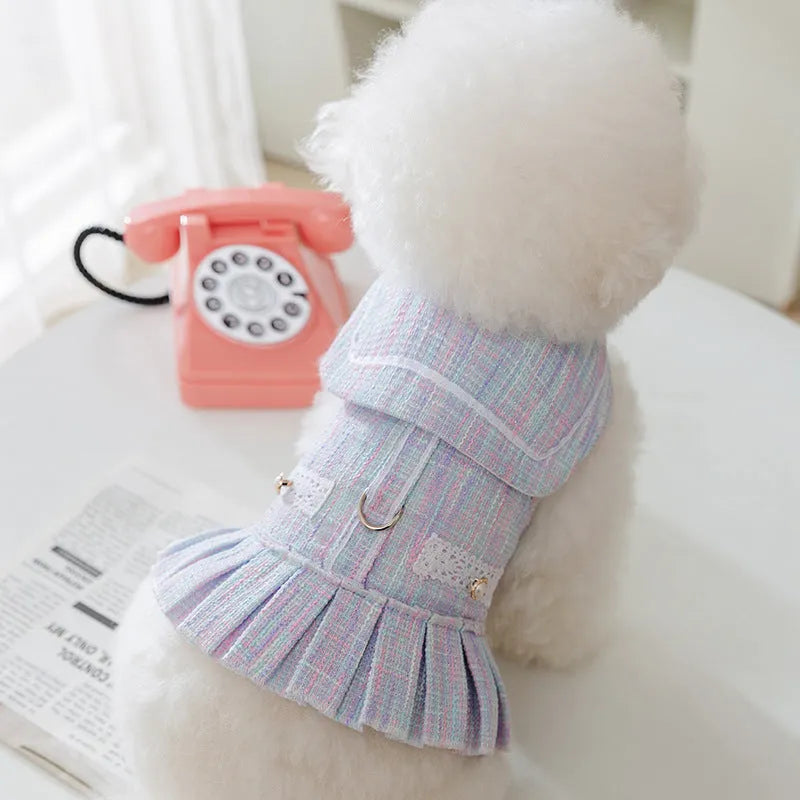 Polyester pet clothes for small dogs and cats in purple and pink colours with four size options