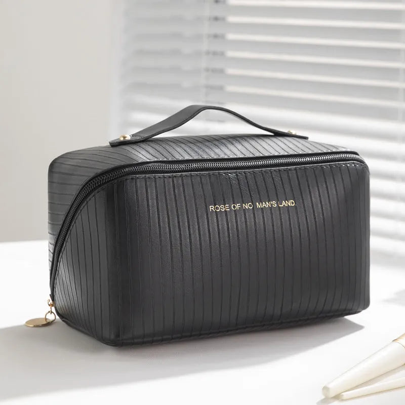 Vertical pattern cubic pillow makeup bag in PU material with 22.5cm height