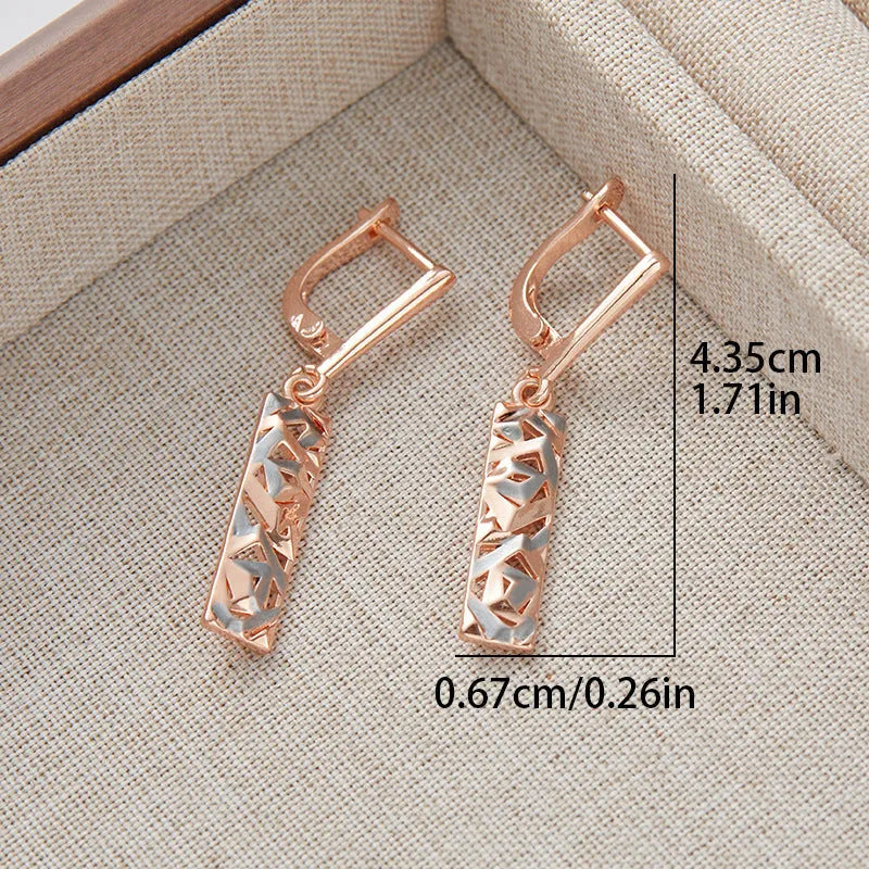 Rectangular two-tone hollow stud earrings for women with electroplated alloy construction