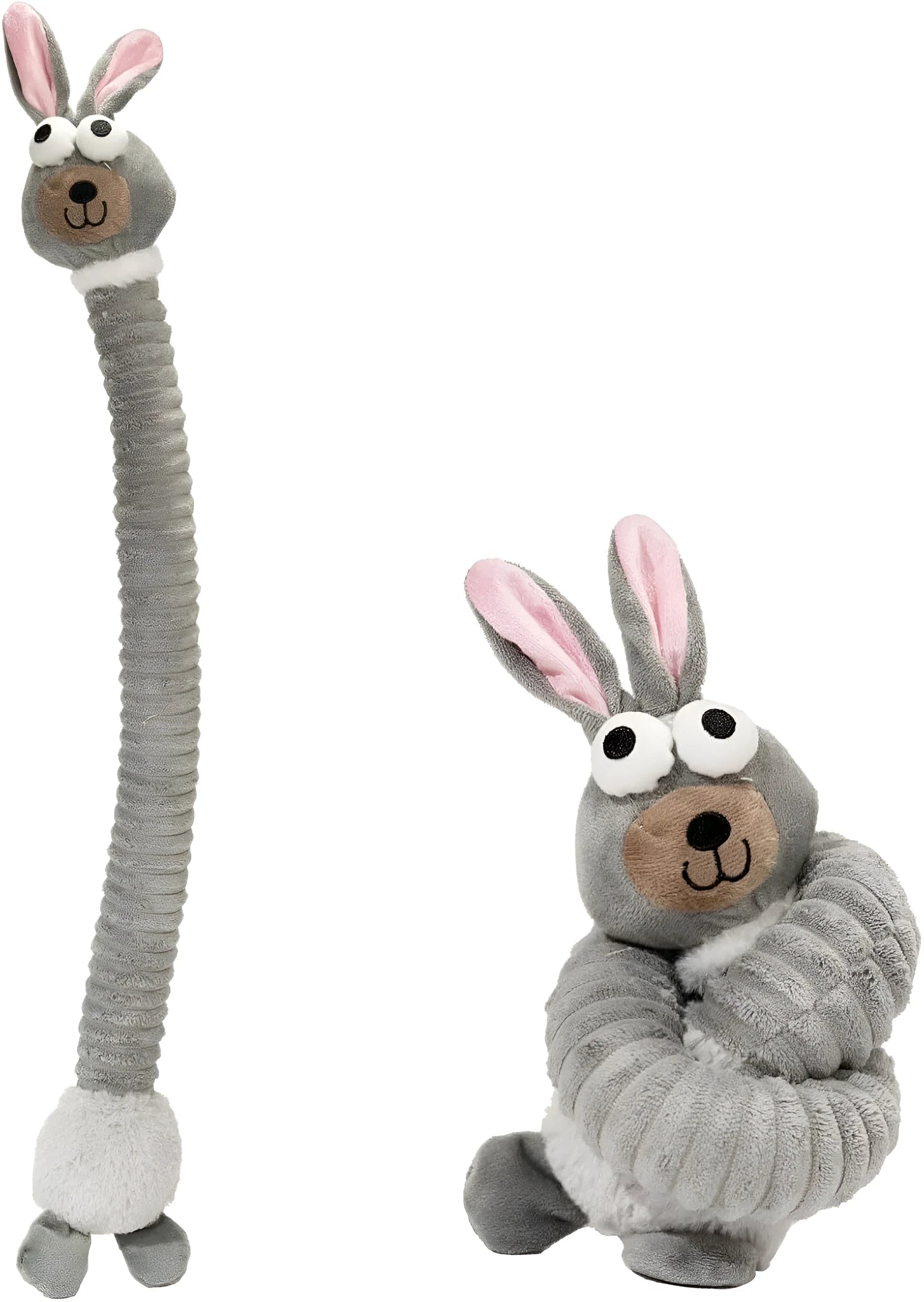 Plush stuffed squeaky crinkle dog toy in brown, gray or yellow colours for small medium large dogs