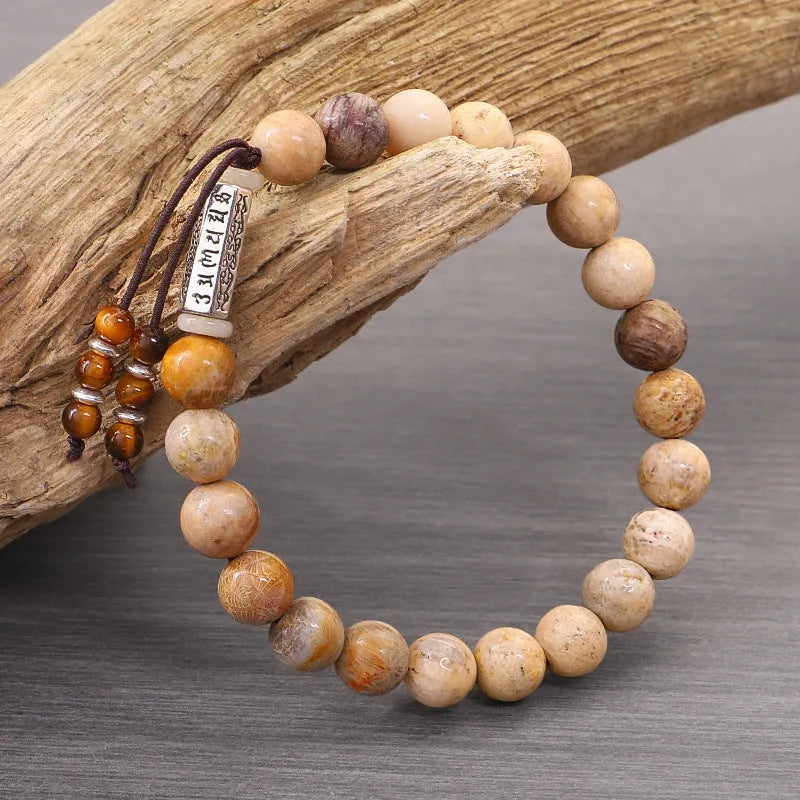 Wood colour stone bead handmade bracelet with retro simple European American style design