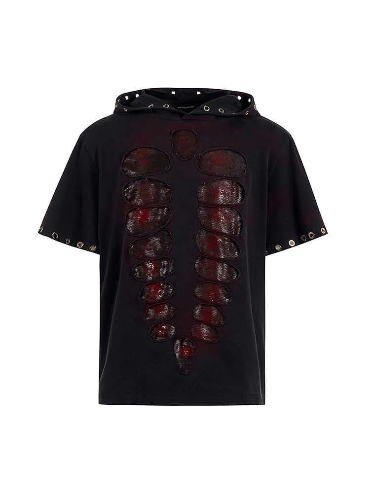 Black men's hooded t-shirt with sequin detail and short sleeves