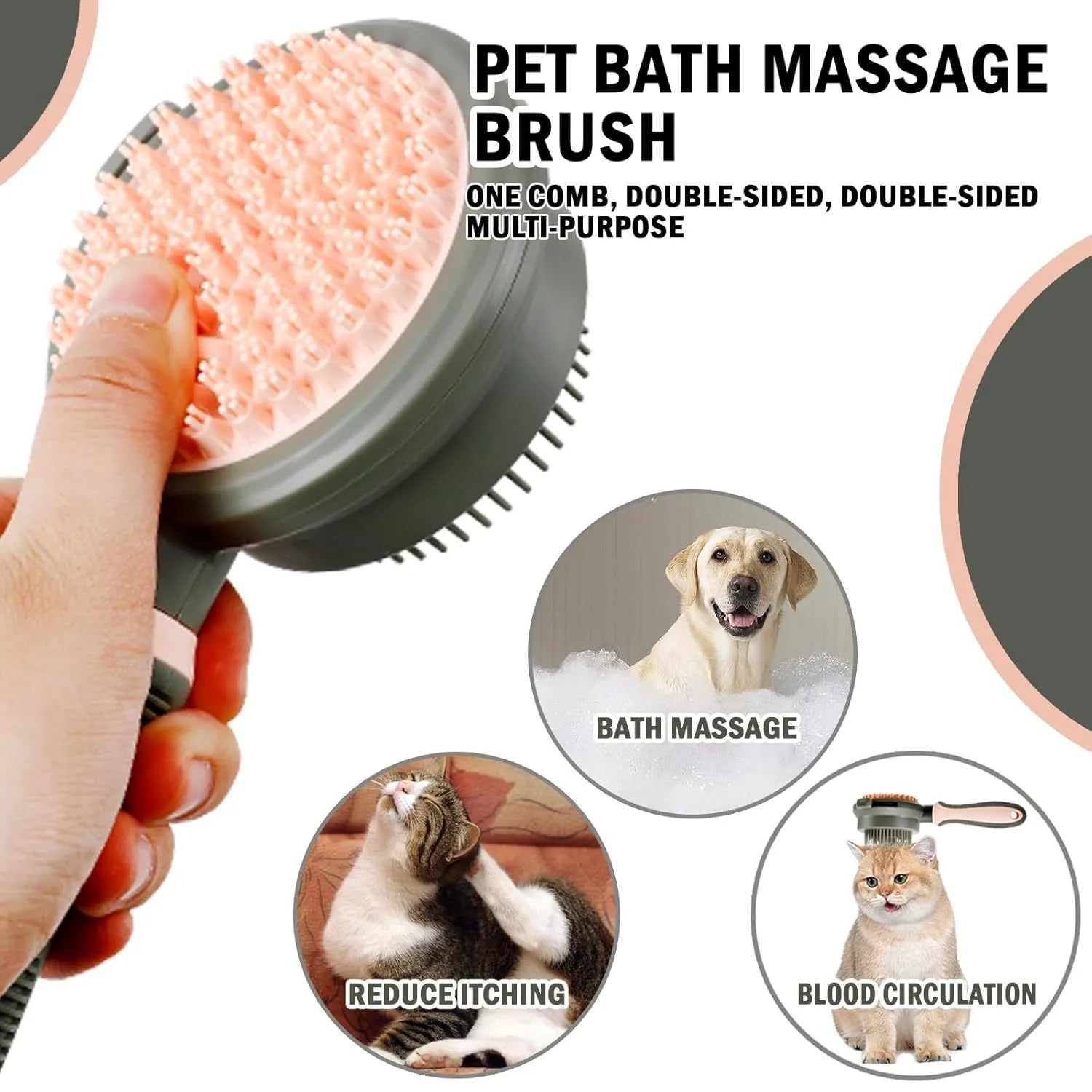 Double-sided reversible cat brush with flea comb in green or pink colour options
