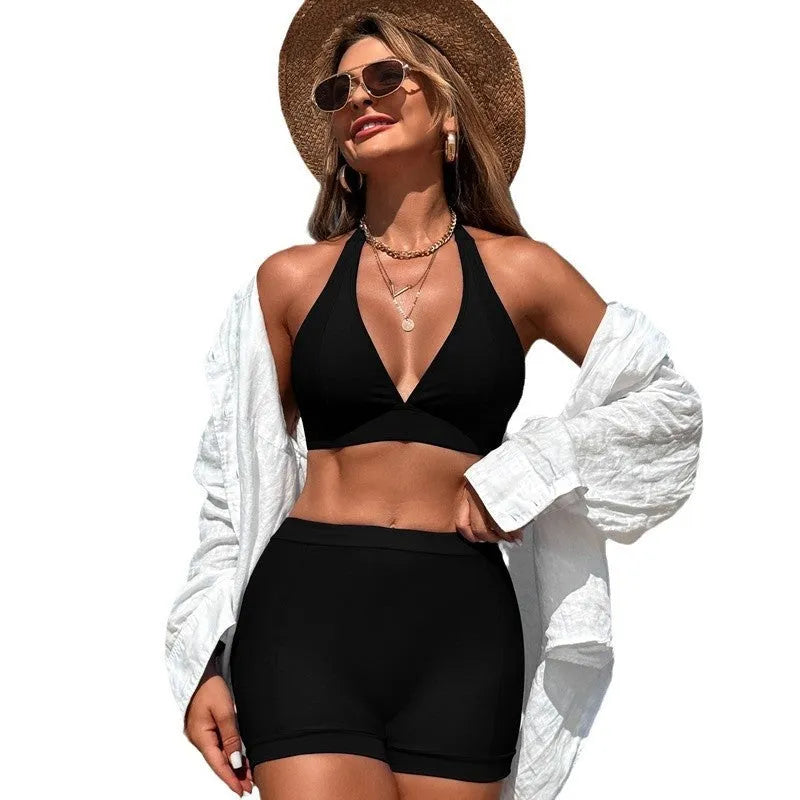 Women's two-piece nylon bikini swimsuit in four colour options with Asian sizing