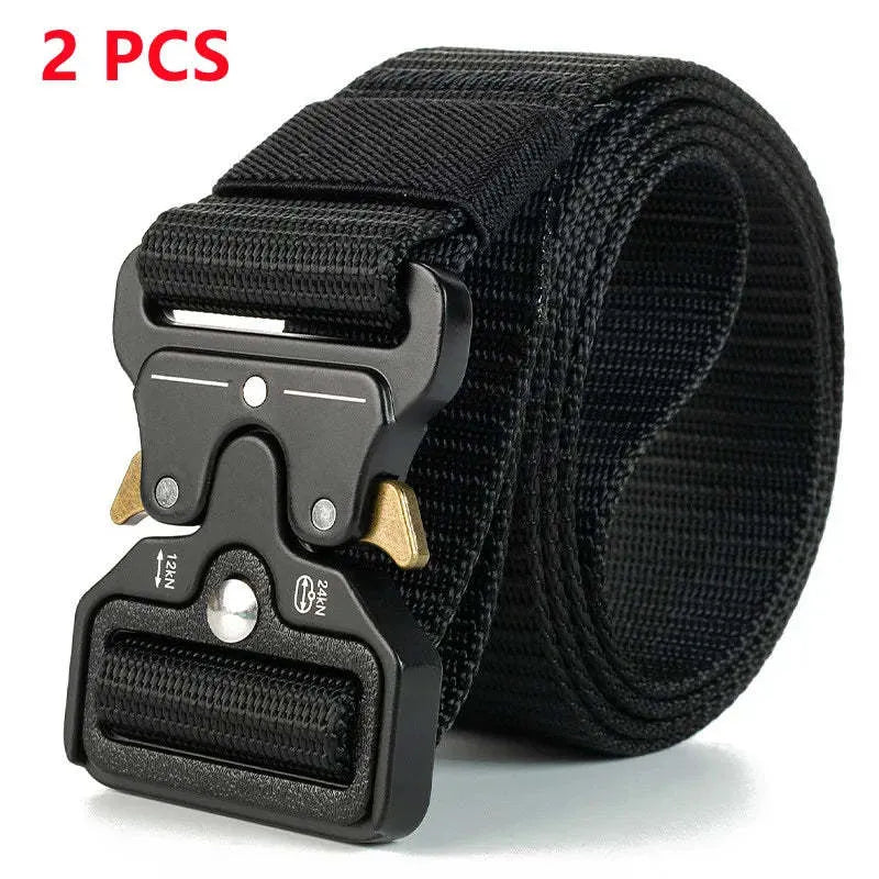 Men's thick canvas tactical belt with an alloy release buckle shown in Army Green colour.
