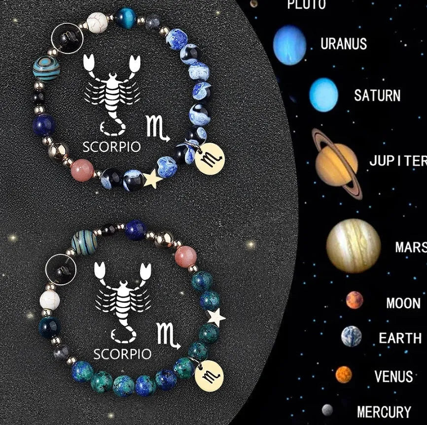 Set of two beaded bracelets made from natural stone, representing Chinese zodiac signs.
