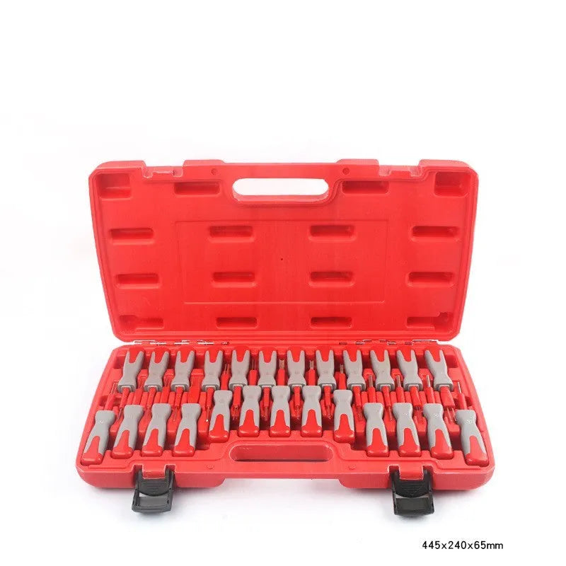 25-piece car terminal removal needle tool set in a storage case for electrical harness disassembly