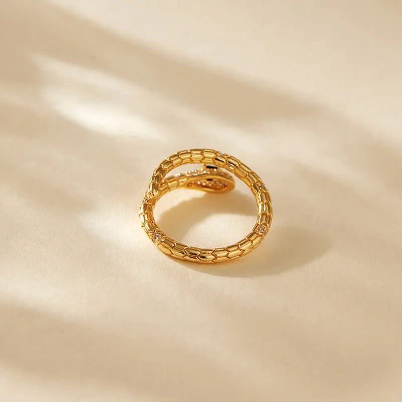 Adjustable snake-shaped copper index finger ring with 18K gold colour retention
