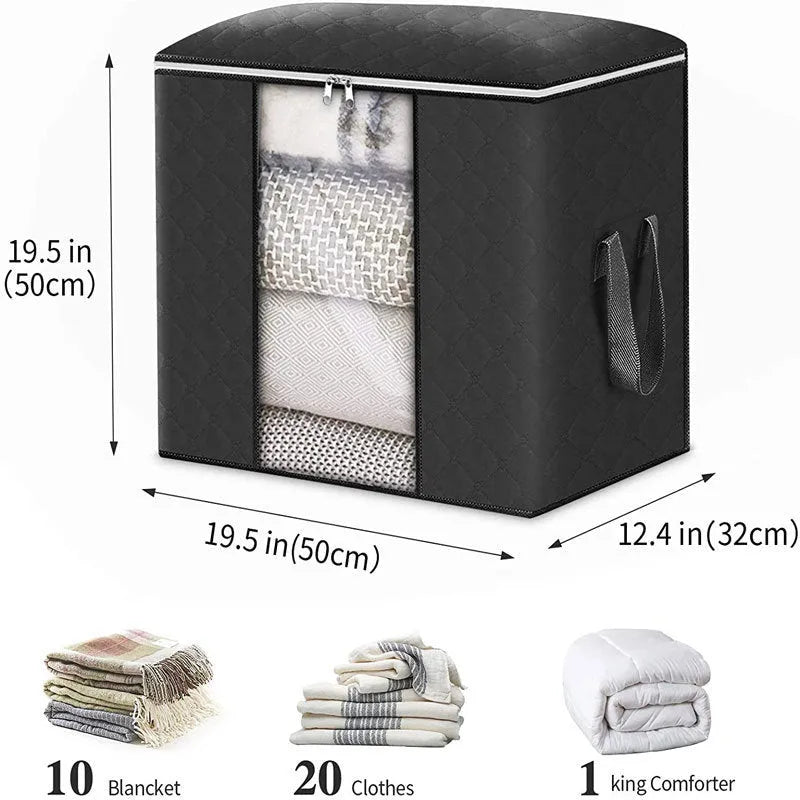 Non-woven handbag-style storage organiser for quilts and clothes in a beige colour.