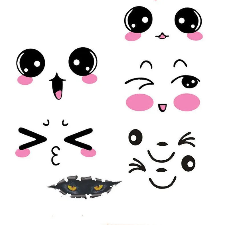 Reflective cartoon car stickers with cute eye design for vehicle rearview mirror and body application