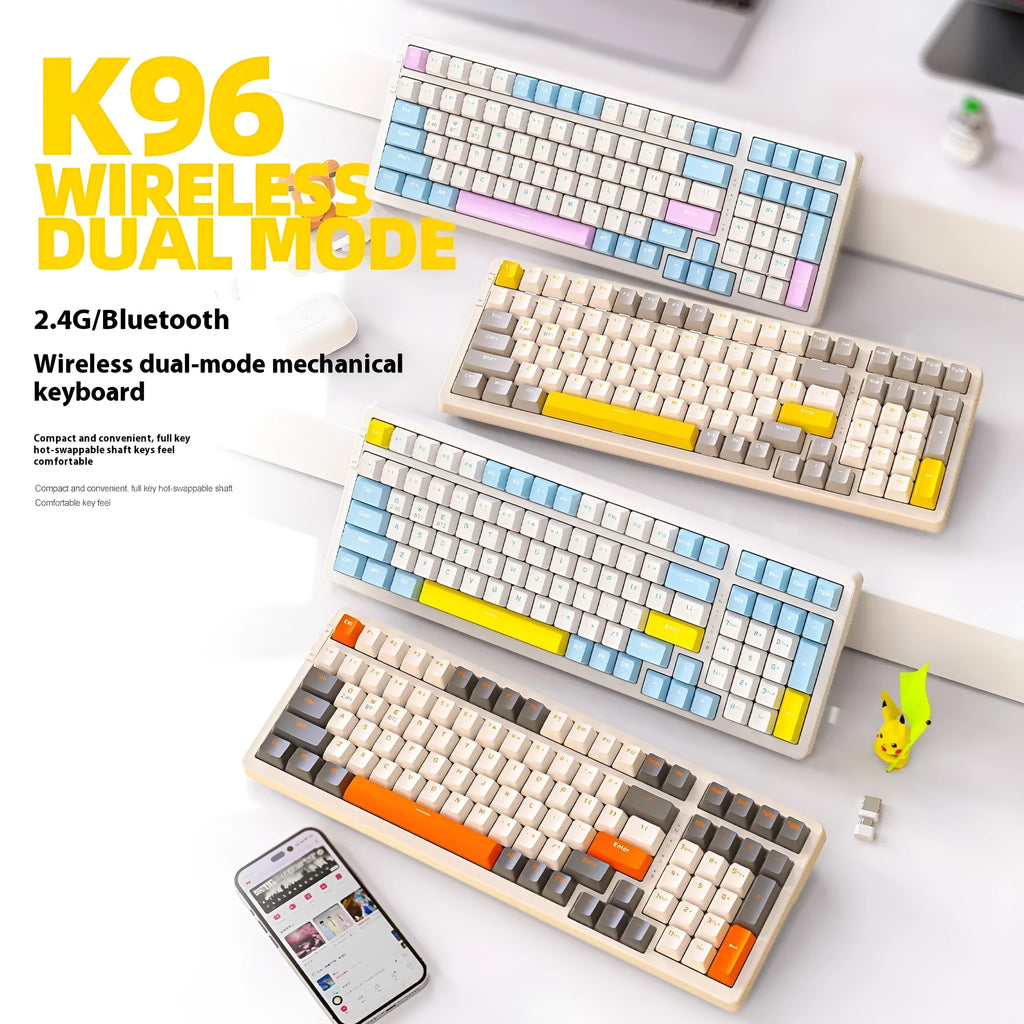 Free Wolf K96 Bluetooth dual-mode mechanical keyboard with red switches in four colour options