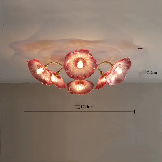 Modern creative flower ceiling lamp with multiple floral heads and light colour options