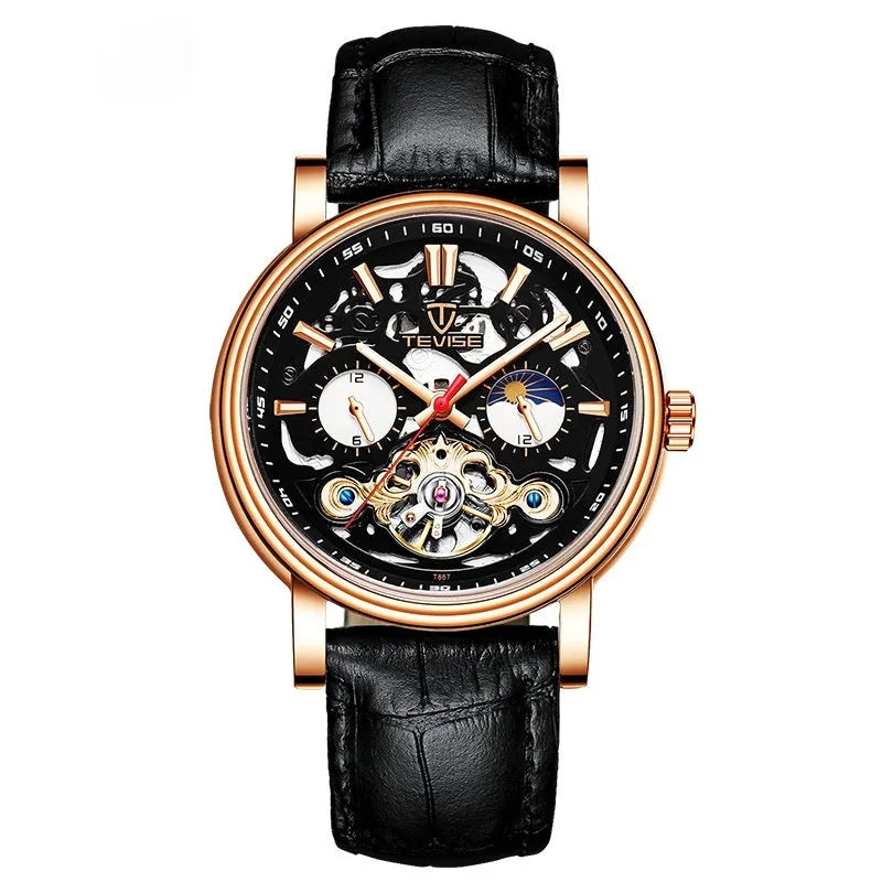 Men's tourbillon mechanical watch with luminous hands and waterproof casual design
