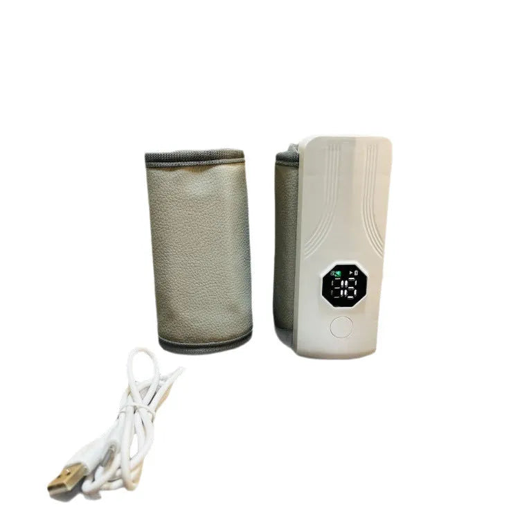 Grey and white car charger electric milk warmer with 12V plug for vehicle beverage heating