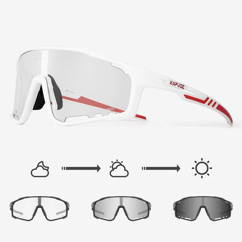 TR90 photochromic cycling sports goggles with a semi-rimless frame in one of 14 available colours.