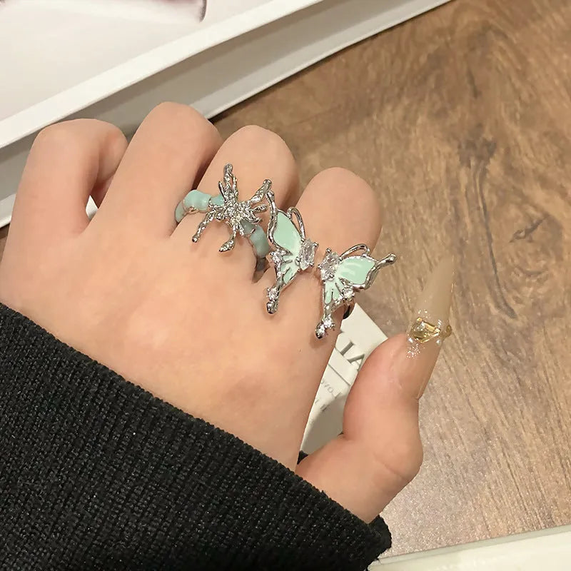 Copper Chinese butterfly women's ring showing creative design with oil dripping treatment finish