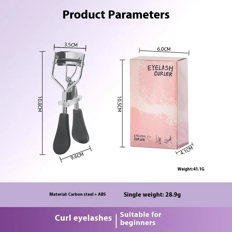 A4 with comb eyelash curler in black with ribbon comb detail, carbon steel and ABS construction