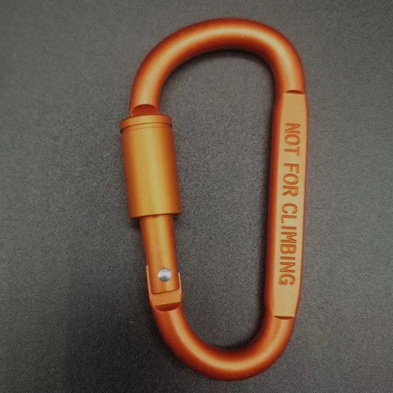 Aluminium D-type locking carabiner with 8cm flat profile in bright colour options