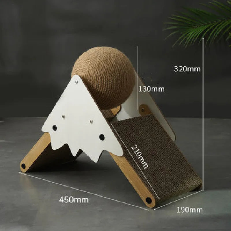 Sisal and corrugated paper cat grasping ball scratch board in snow mountain colour, 45x20x35cm size