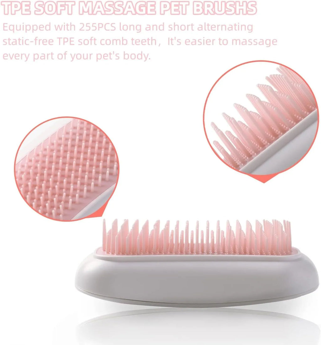 Pink electric pet massage brush with TPE comb teeth for grooming cats and dogs