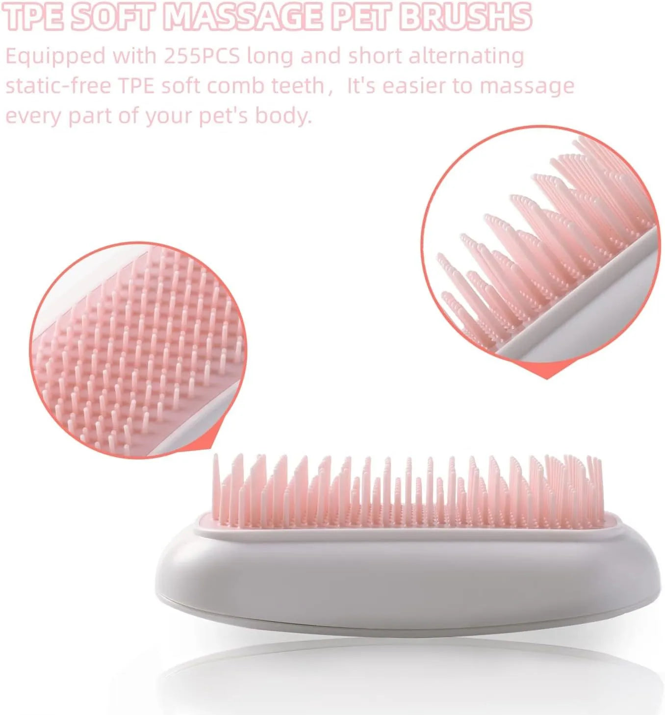 Pink electric pet massage brush with TPE comb teeth for grooming cats and dogs