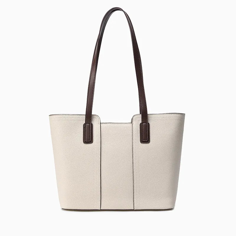 Genuine leather women's commuter shoulder bag in box-type design with mobile phone pocket