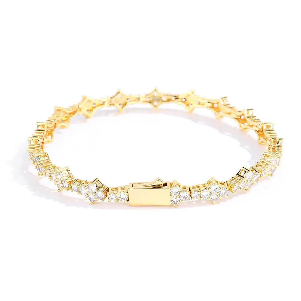 Copper hip hop bracelet with inlaid zircon in gold 6.5mm width geometric chain design