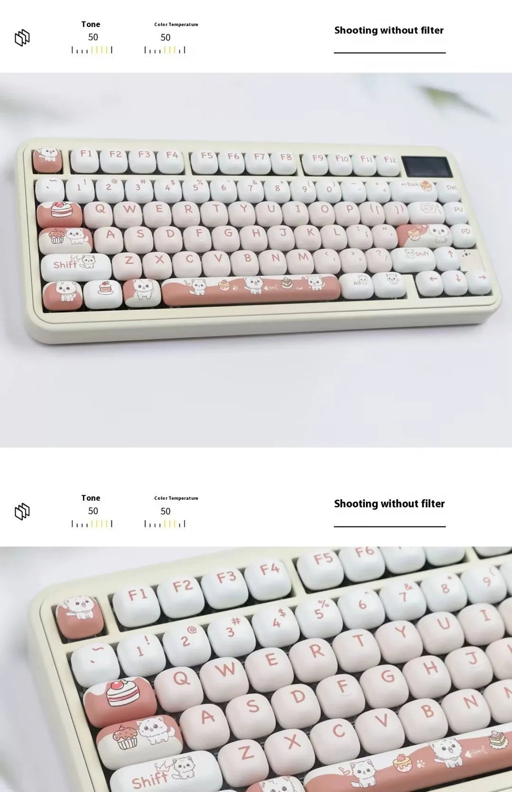 Dessert Cat MOG round cartoon key cap set for mechanical keyboards on a white background.