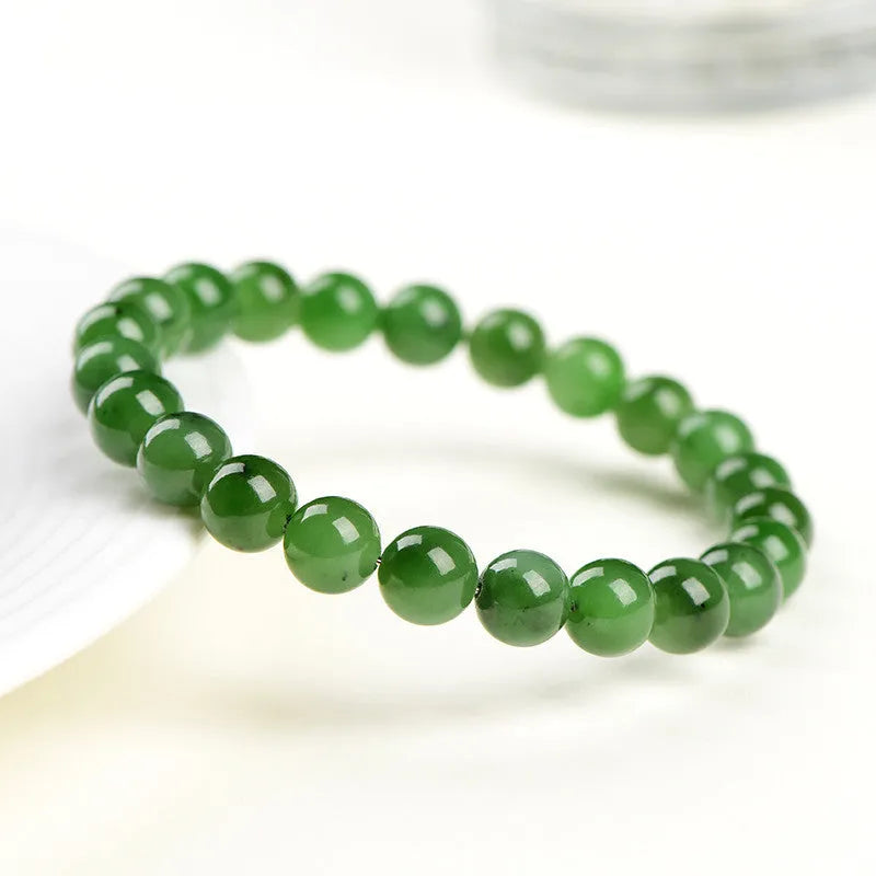 Natural jasper bead bracelet handcrafted from Hetian jade with polished stones