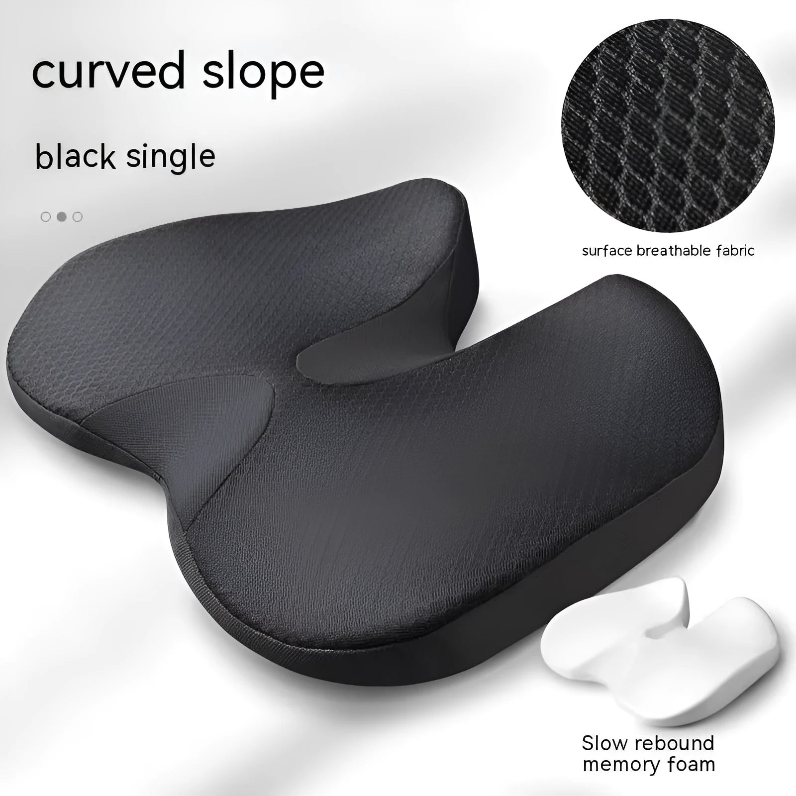 Curved memory foam seat cushion in beige for tailbone and back support