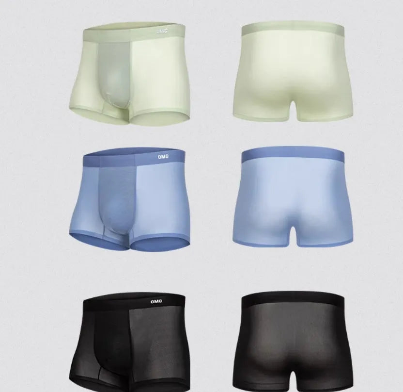 Men's seamless lightweight sports underwear in black, shown flat, highlighting the antibacterial crotch panel.