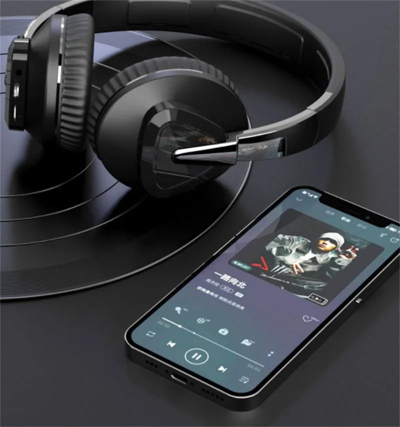 H3 Wireless Bluetooth over-ear headset with all-inclusive ear cups in black, shown with AUX cable.