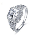Geometric hollowed zircon ring in platinum colour on copper with quadrilateral design
