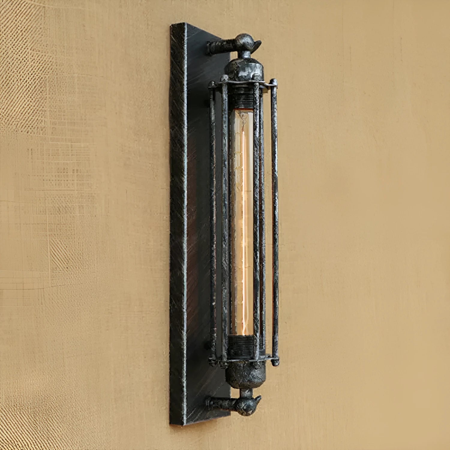 Industrial style retro iron wall lamp in black, bronze, rust or silver finish.