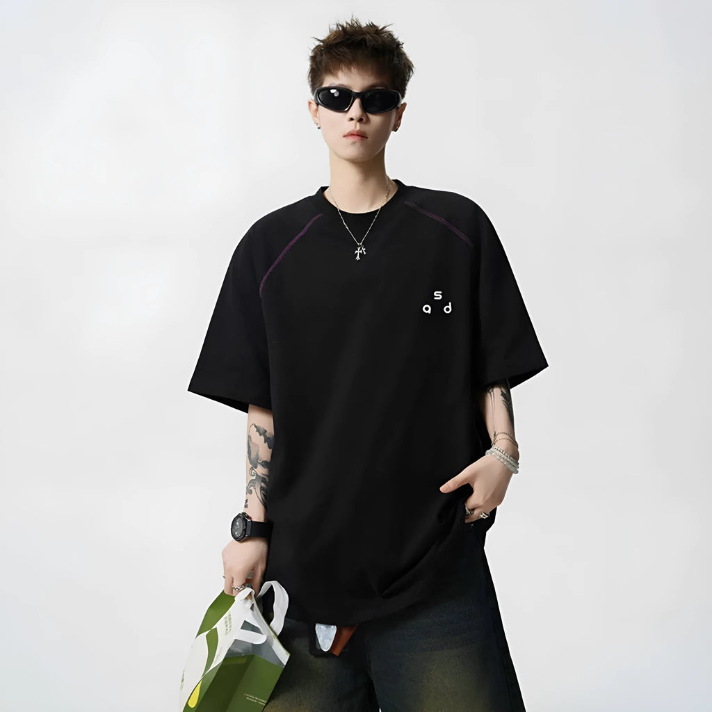 Cotton loose fit t-shirt with letter print design on front, showing round neck and short sleeves