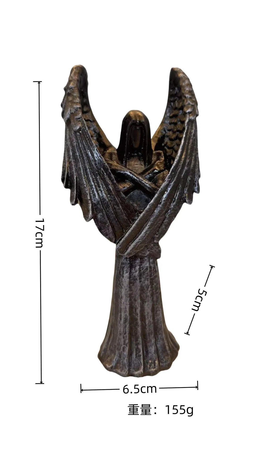 Dark angel resin statue ornament on a shelf, showing detailed sculptural form and dark colour finish.