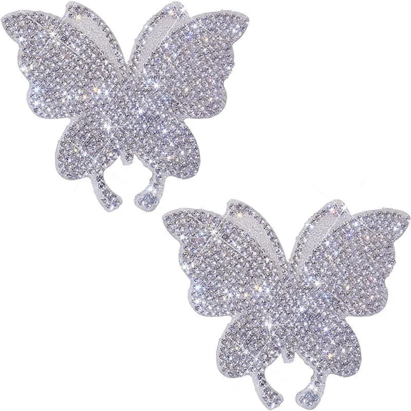 Glass diamond-encrusted car sticker with butterfly or bear paw design, 7x6cm.