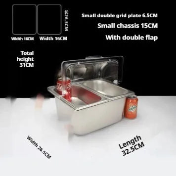 Stainless steel commercial dining plate display box with lid in multiple grid configurations