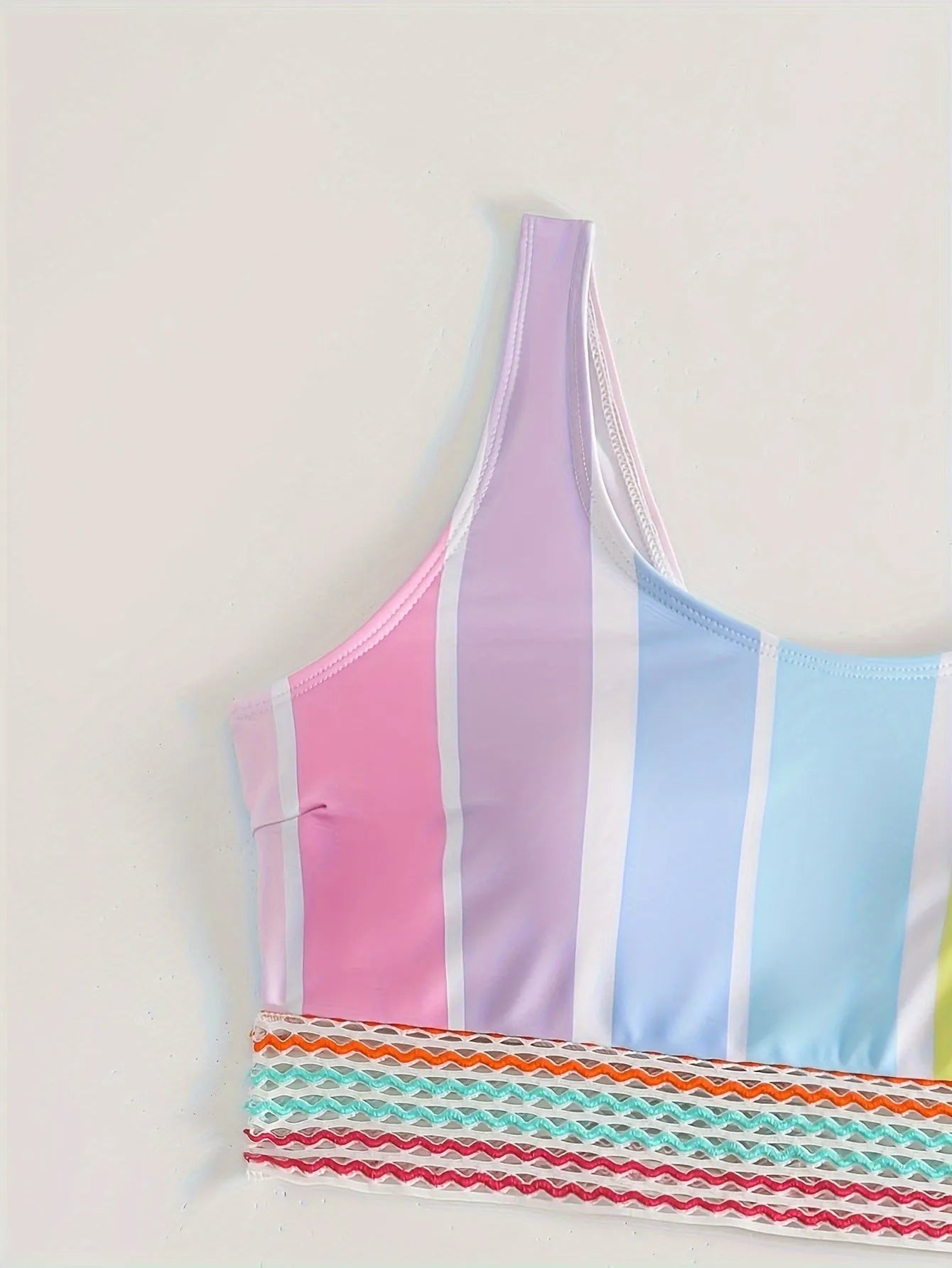 Women's striped bikini top and briefs set for swimming sports