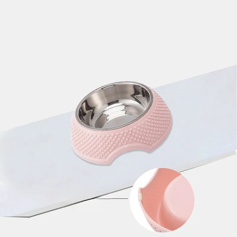 Blue stainless steel pet bowl with non-slip base for dog or cat food and water