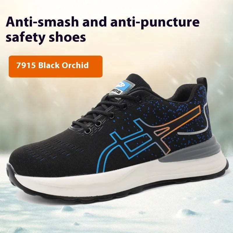 Men's lightweight labour protection shoes with leather upper and safety toe in brown colour