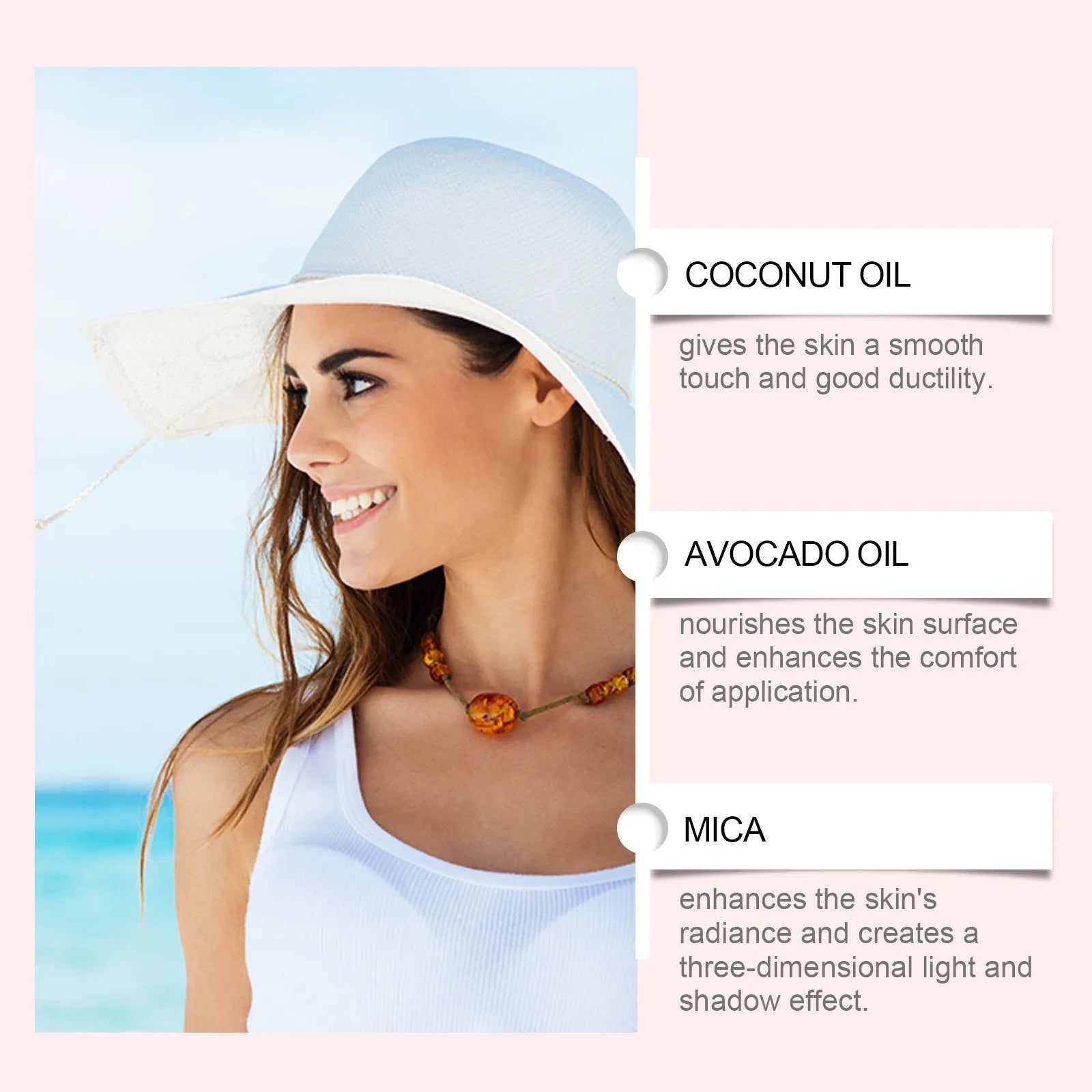 Sun protection body oil 100ml with shimmer containing coconut and avocado oil