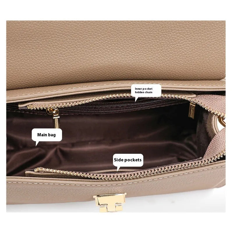 Elephant grey genuine leather vintage handbag with litchi pattern and lock closure