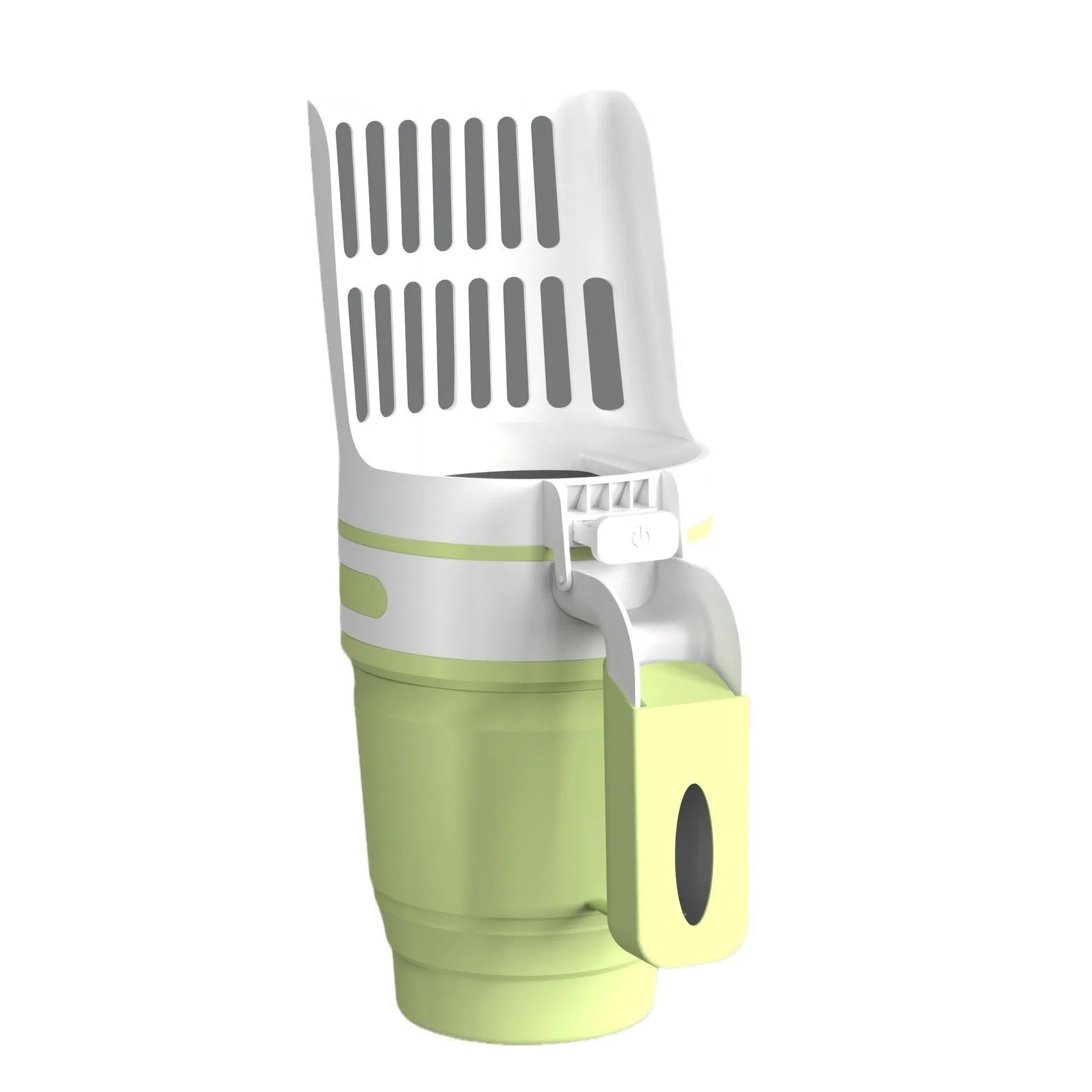 Grey foldable cat litter scoop with waste collection lid and refill bags for pet cleanup
