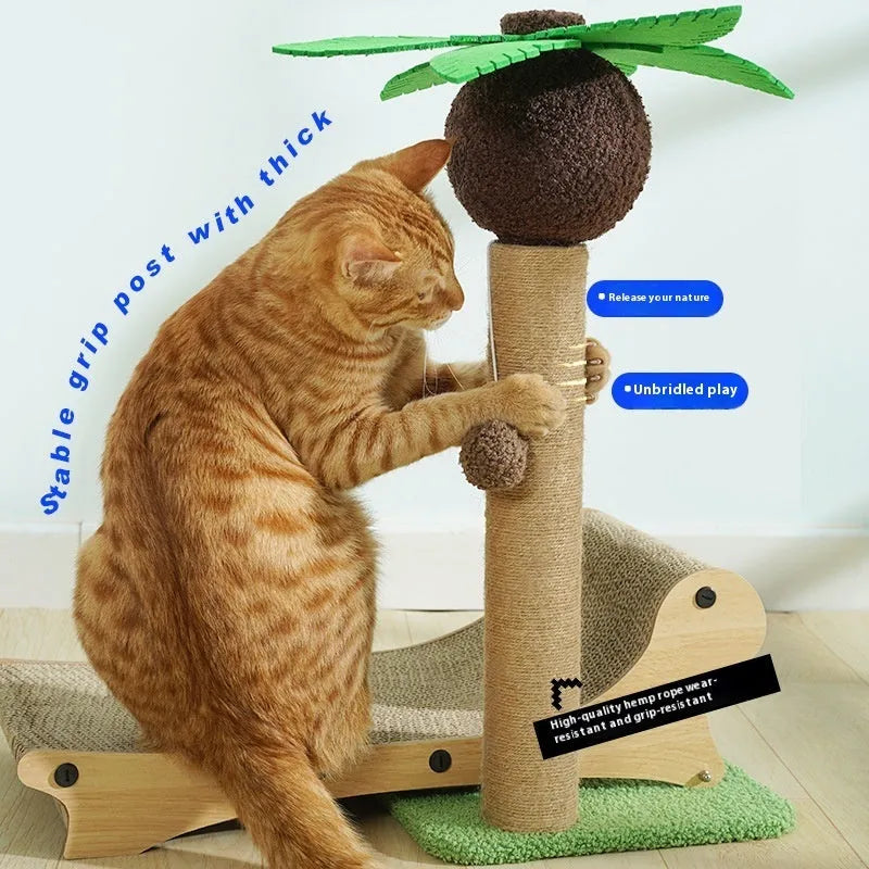 Wooden beach chair design cat climbing frame with hemp scratch board and chamfered columns
