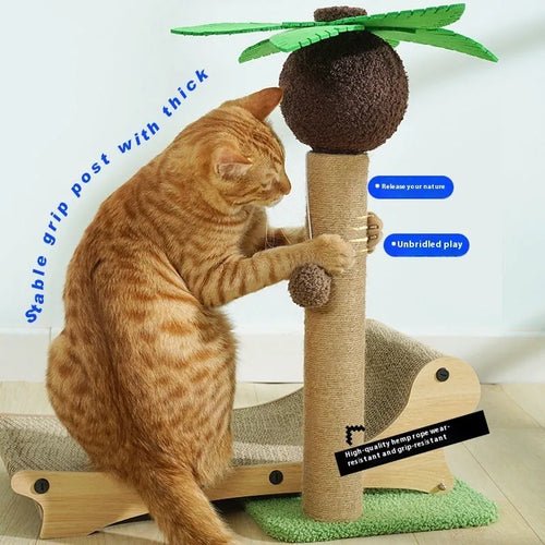Wooden beach chair design cat climbing frame with hemp scratch board and chamfered columns
