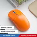 Three-mode wireless mouse in gradient grey white with self-charging USB port and quiet buttons