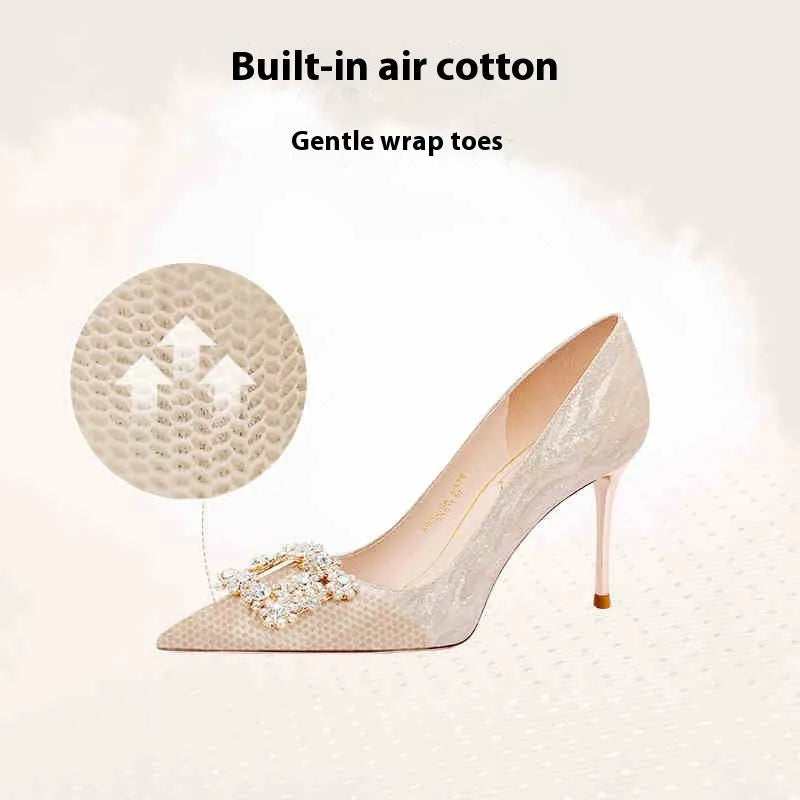 Champagne gold French engagement high heels with pointed toe and stiletto heel